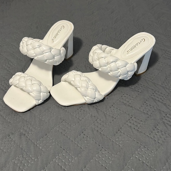 Greatonu Shoes - White Braided Block Heels